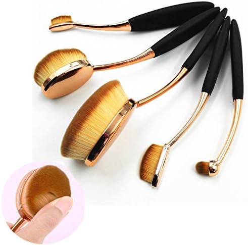 Messon 5 pcs Super Soft Plating Rose Golden Oval Toothbrush Makeup Brush Set Foundation Brushes Contour Powder Blush Conceler Brush Makeup Cosmetic Tool Set with Gift Box Package (5PCS)