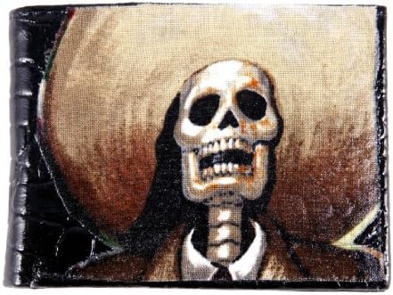De La Luna Day of the Dead Borracho Skull Black Leather Wallet