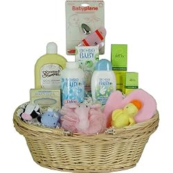 Ultimate Baby Gift Basket for Shower, Birth or Birthday, Pink Airplane and Pink Scrubby