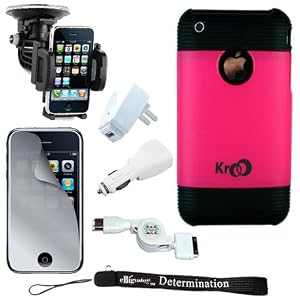 Premium Designer Crystal Hard Shell Protective Luxurious 2-Tone Case for iPhone 3G and 3GS in 8GB, 16GB, and 32GB ( 8 GB , 16 GB , 32 BG ) + Includes a 4-Inch EBIGVALUE Determination Hand Strap + 3 in 1 USB Charger Set for Iphone 3G and 3GS + iPhone Mirror Screen Protector + iPhone Windshield Mount Kit