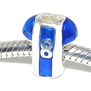 Pro Jewelry .925 Sterling Silver Blue & White Number 8 Jersey Charm Bead for Snake Chain Charm Bracelets EBD JB 3998