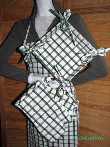 Küchenset Schürze, Kochlappen, Brotkorb, Handschuh grün 888