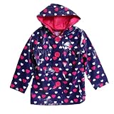 Pink Platinum Kid Girls Pink Navy Blue Heart Polka Dot Hooded Raincoat Jacket
