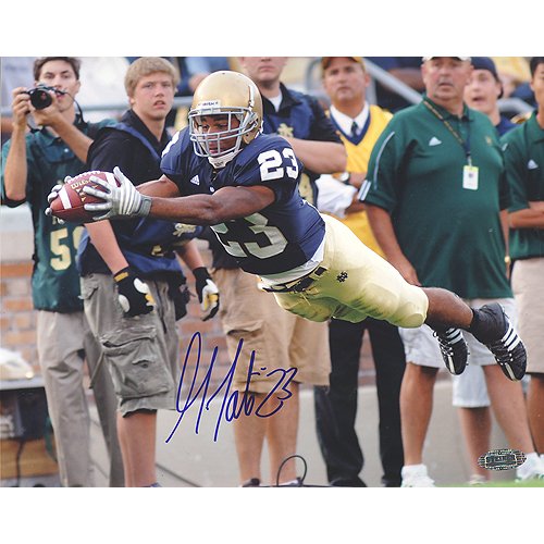 Steiner Sports NCAA Golden Tate Notre Dame Blue Jersey TD Dive Horizontal Autographed 8-by-10-Inch Photograph