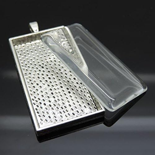 Antiqued Bronze Plated Rectangle Bezel w/ Glass Tile Cabochon-pendant kit 10 PCS (Antiqued Silver)