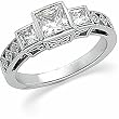 14K White Gold Diamond Three-Stone Ring - 1.12 Ct.