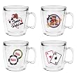 Game Room Fun 12 oz Insulated Coffee Mug Set, Clear (4 designs)
