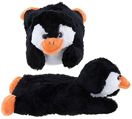 Adult & Children Kid Size Black Penguin Animal Plush Fuzzy Slippers