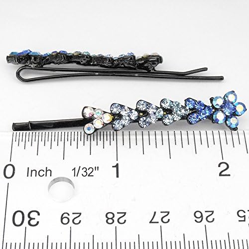 Flower Motif Design Hair Clips for Women Hair Pins Bobby Pins 2 Piece Set Customs Jewelry Crystal Rhinestone Hair Accessories Wedding Party Hair Styling Pins Black Tone (Blue)