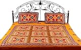 Orange Gujarati Bedspread with Hand-Embroidery All-Over - Pure Cotton