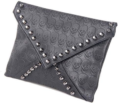 Egelbel Women Punk Unique Skull Rivet Envelope Clutch Bag