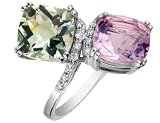 5.7 Carat Green Amethyst & Rose Quartz Gemstone Ring with Diamonds in White Gold