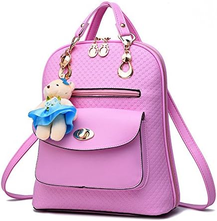 Women's Fashion College Backpack Leather Shoulders Bag Travel Bag Daypack (pink)
