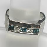 14K White Gold Blue and White Diamond Man's Ring