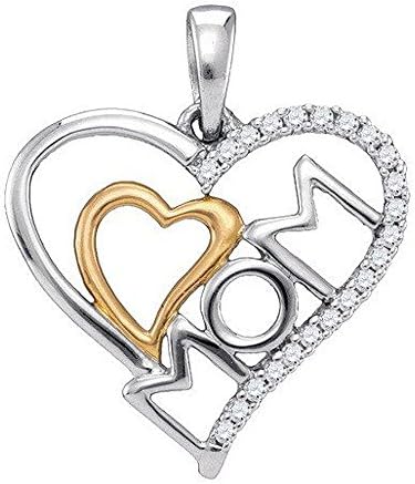 0.11 Carat (ctw) 10K White Gold Round White Diamond Ladies Double Heart "MOM" Pendant