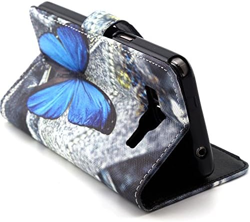 For Galaxy Grand Prime G530H , Joy Chen Blue Butterfly PU Leather and TPU [Wallet Magnet] Flip Stand Case Cover for Samsung Galaxy Grand Prime SM-G530H With Card Credit Holder + Screen Protector + Stylus Pen