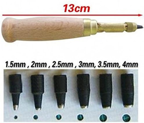 Drmus 6 in 1 Automatic Screw Hole Punch/Auto Leather Tool Book Drill 6 tip sizes 1.5/2/2.5/3/3.5/4mm