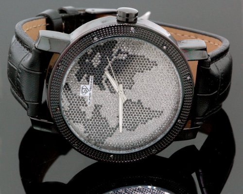 Super Techno Mens Diamond World Map Watch 0.10ct