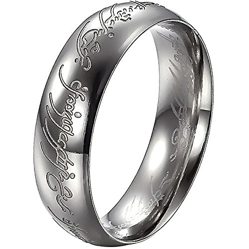 BOHG Jewelry Mens Womens Wide 6mm Lord of the Rings Stainless Steel Love Engagement Wedding Band Silver