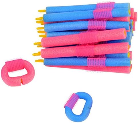 MQB 24 PCS DIY Foam Hair Roller Curler Curling Rollers Styling Set Soft Bendy Curls Tool(Pink+Blue)