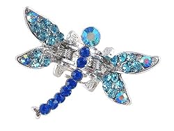 Hair Clip - H82 - Crystal Dragonfly - Med Size (1-3/4" x 1-1/4") ~ Aqua & Sapphire Blue