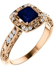 10K Rose Gold 5.00x5.00mm Princess Cut Sapphire and Diamond Ring -- LIFETIME WARRANTY