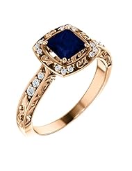 18K Rose Gold 5.00x5.00mm Princess Cut Chatham Created Sapphire and Diamond Ring -- LIFETIME WARRANTY