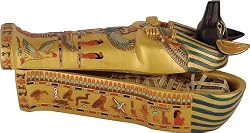 Small Anubis coffin with mummy inside, 4.5"L