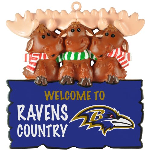 Baltimore Ravens NFL “Welcome to Ravens Country” Hanging Moose Ornament (Appx 3.5″)