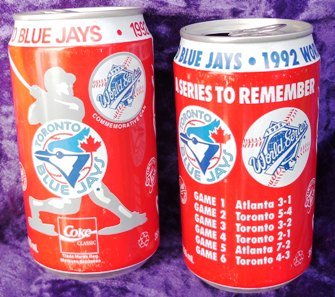 Set of 2 Empty Toronto Blue Jays 1992 World Series Coke Cans