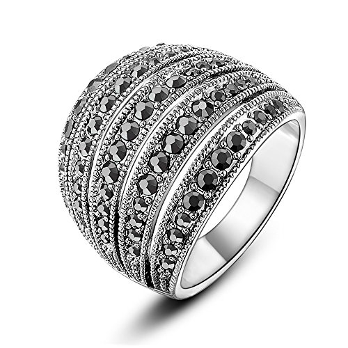 Mytys Classic Black Dome Marcasite Crystal Rings