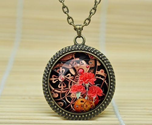 ArtShop Art Necklace Steampunk Clock Pendant Steampunk Watch Necklace Old Clock Steampunk Jewelry Glass Cabochon Necklace A2551