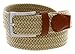 Womens Braided Elastic Fabric Woven Stretch Belt Leather Inlay (Beige, Medium)