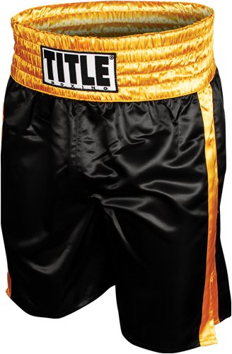 TITLE Professional Boxing Trunks, Black/Gold, Small