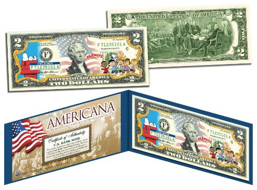 PEANUTS - CHARLIE BROWN - SNOOPY *Americana* Legal Tender US $2 Bill *Licensed*