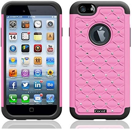 CocoZ®iPhone 6 Plus 5.5 NEW Case Combo Hybrid Case Glitter Bling Diamond Dual Layer Pc Silicone Protective Case 1 Diamond Anti Dust Plug Stopper(random Color) Advanced Shock Absorption Protection [ for iPhone 6 Plus 5.5 ] (Pink with Black)