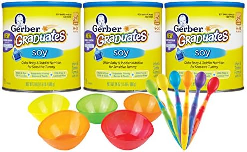 Gerber Graduates Soy Powder Infant &amp; Toddler Formula (24 oz, 3 Pack) with Multi Bowls &amp; Spoons for Mixing