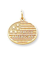 10K Yellow Gold Proud American USA Flag Round Charm