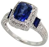 10k White Gold Ring 7/16 (11mm) wide, w/ 3.0 Total Carat Weight of Round Brilliant Diamonds & Lab Created Blue Sapphire Stones