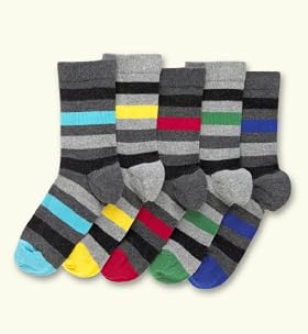 5 Pairs of Older Boys' Cotton Rich Stripe Socks