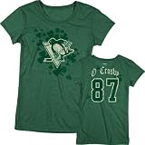Sidney Crosby Women's St. Patrick's Day Green O'Shamrock Field Pittsburgh Penguins Name and Number Cap Sleeve T-Shirt