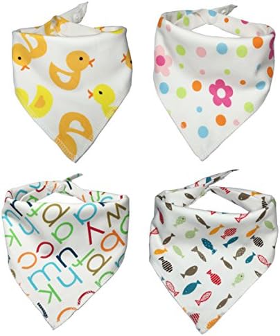 Baby Bandana Bibs and Drool Burp Cloths Waterproof 4 Packs of Unisex Absorbent Cotton Modern Baby Gift Set for Boys and Girls (Deep Color)