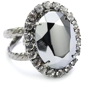 Sorrelli Midnight Moon Crystal Oval Cocktail Adjustable Ring