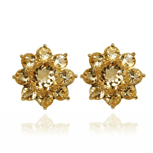 18k Yellow Gold Plated Sterling Silver Citrine Flower Clip-On with Post Earrings