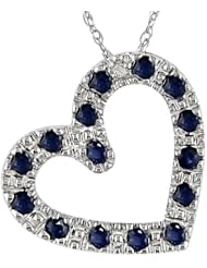 10K White Gold .005 ctw Diamond and Sapphire Heart Pendant
