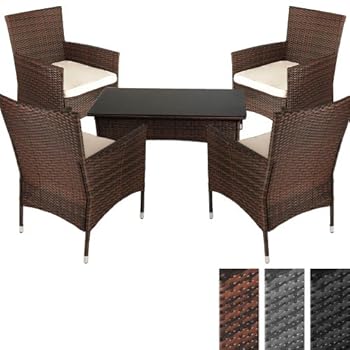 Salon de jardin terrasse en résine tressée Gris - Ensemble 4 chaises et table basse avec plateau en verre noir 100 x 40 x 40 cm DIVERSES COULEURS AU CHOIX