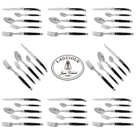 LAGUIOLE� Jean DUBOST - m�nag�re de 40 pcs - couleur NOIR - compos� de: 8x couteaux de table + 8x fourchettes de table + 8x fourchettes � dessert + 8x cuill�res � soupe + 8x cuill�res � caf� - en acier 15/10 inoxydable - lame: 1.5 mm d'�paisseur (service � couverts complet pour 8 personnes - LAGUIOLE authentique - garantie lave-vaisselle - emballage & message cadeau disponible - fabriqu� en FRANCE)