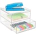 mDesign Office Supplies Desk Organizer for Staplers, Scissors, Pens, Markers, Highlighters - 2 Drawers, Clear