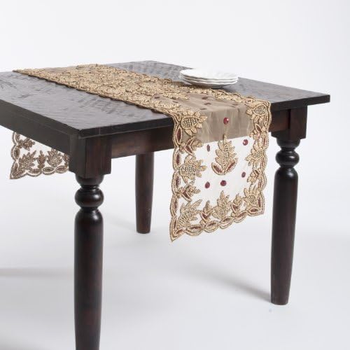 Elegant Lakshmi Hand Beaded Burgundy Table Runner, 16"x72" Rectangular