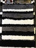 2 Piece Microfiber Bath Rug Set Modern Stripe Pattern Bathroom Rugs (Black)